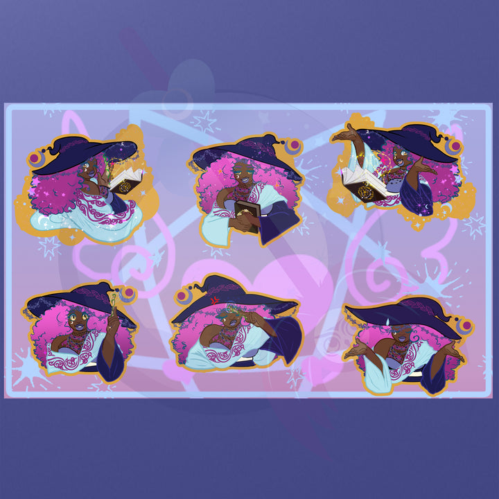 Moonlight Witch Sticker Sheet Two Pack - Set of 12 Enchanting Stickers