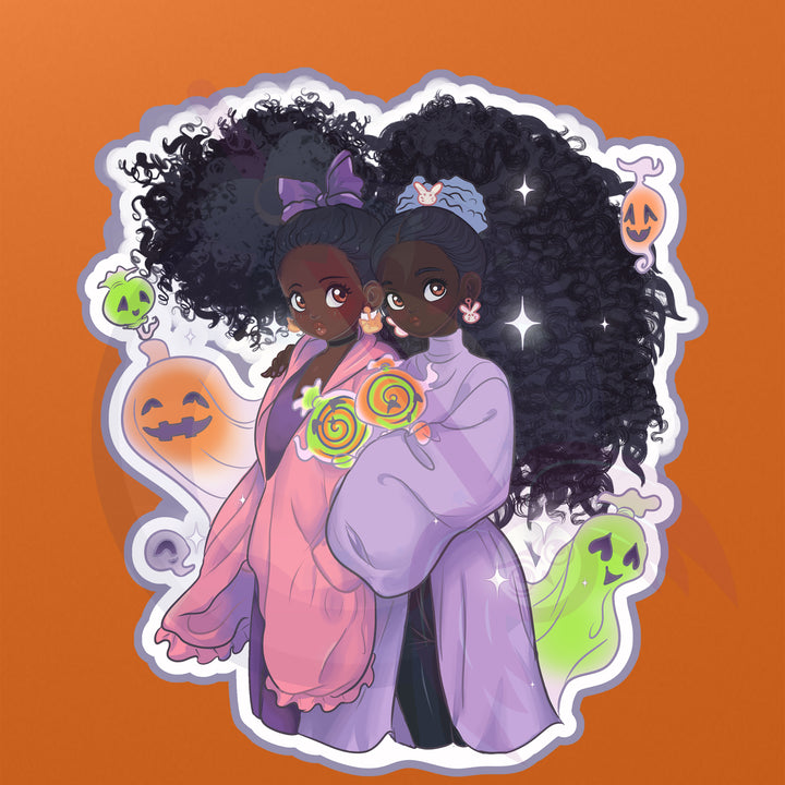 Sweets N Spirits Girls Sticker Sheet, Halloween Themed, Black Girl Magic with Candy Monsters Laptop Vinyl Decor