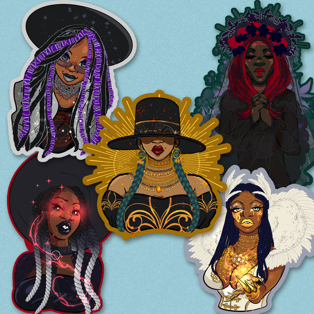 Witch-tober Vinyl Stickers - Set of 5 Diverse Witch Characters